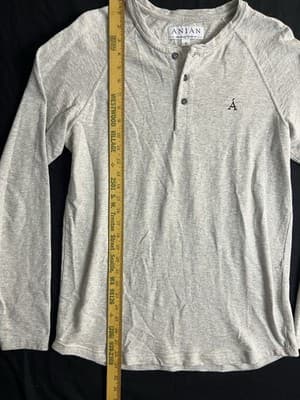 Anian Long Sleeve Henley Circular Shirt Cotton Grey Mens M Canada 1/4 Button - Thumbnail 5