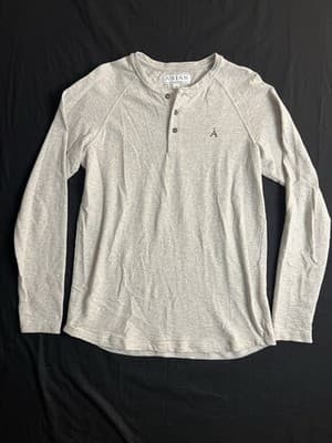Anian Long Sleeve Henley Circular Shirt Cotton Grey Mens M Canada 1/4 Button - Image 1