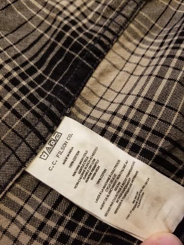 Filson Long Sleeve Flannel Plaid Shirt Mens Medium Black Grey White Button Up - Thumbnail 8