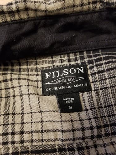 Filson Long Sleeve Flannel Plaid Shirt Mens Medium Black Grey White Button Up - Thumbnail 7