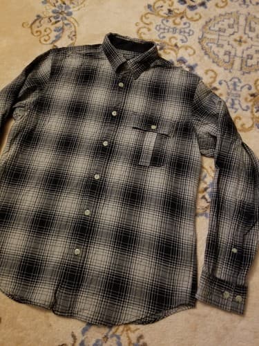 Filson Long Sleeve Flannel Plaid Shirt Mens Medium Black Grey White Button Up - Thumbnail 3