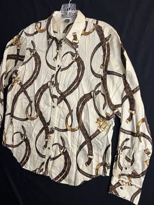Ralph Lauren Shirt L Horse Bit Bridle Equestrian Gold Polo Top Blouse Button Up - Thumbnail 2