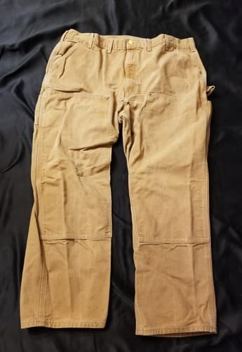 Vtg Carhartt B01 BRN Duck Double Knee Work Dungaree Pants 44x30 40x28 USA - Image 1