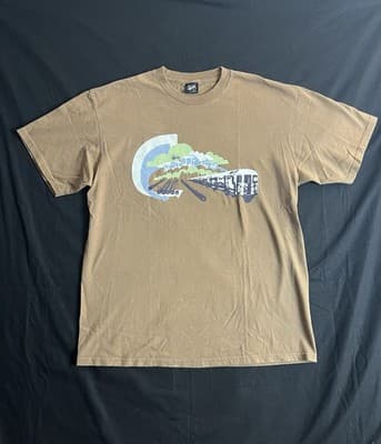 VTG Stussy Train Yard Tee Graphic T-Shirt Brown Mens L Short Sleeve Rare Crew - Image 1