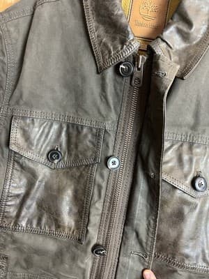 RARE Timberland Mount Davis Mixed-Media Leather/ Waxed Canvas Chore Coat Jacket - Thumbnail 3