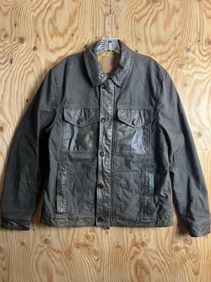 RARE Timberland Mount Davis Mixed-Media Leather/ Waxed Canvas Chore Coat Jacket - Thumbnail 2