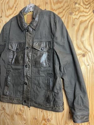 RARE Timberland Mount Davis Mixed-Media Leather/ Waxed Canvas Chore Coat Jacket - Thumbnail 5