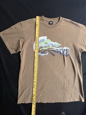 VTG Stussy Train Yard Tee Graphic T-Shirt Brown Mens L Short Sleeve Rare Crew - Thumbnail 5