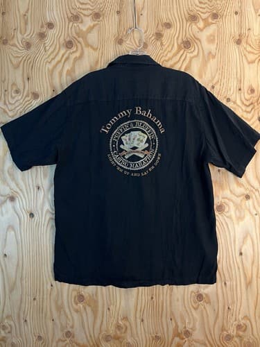 Tommy Bahama L Silk Hawaiian Embroidered Light Em Up And Lay Em Down Black Shirt - Image 1
