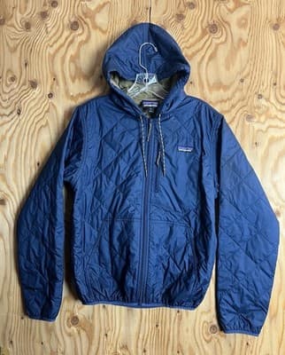 Patagonia Diamond Quilted Insulated Bomber Hoodie Jacket Mens XS Blue Full Zip - Image 1