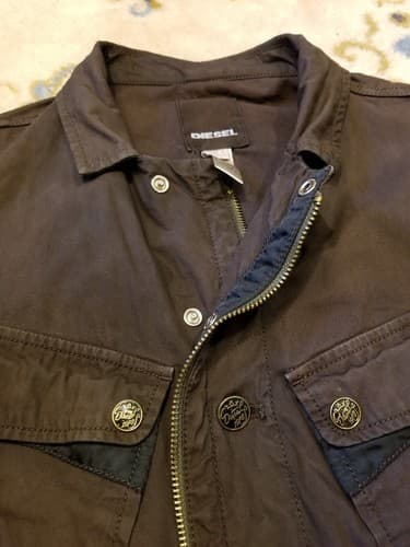 DIESEL Ward Deck Military Jacket Womens Large Multi Pocket Button Zip Brown Coat - Thumbnail 7