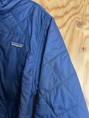 Patagonia Diamond Quilted Insulated Bomber Hoodie Jacket Mens XS Blue Full Zip - Thumbnail 4