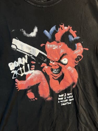 Rare Isolation Born 2 Kill Shirt Gun Red Baby Mens L Hate Suffer Black Short - Thumbnail 2