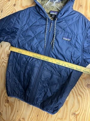 Patagonia Diamond Quilted Insulated Bomber Hoodie Jacket Mens XS Blue Full Zip - Thumbnail 8