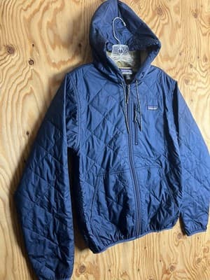 Patagonia Diamond Quilted Insulated Bomber Hoodie Jacket Mens XS Blue Full Zip - Thumbnail 2