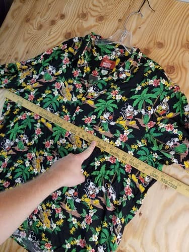 Vtg Reyn Spooner Disney XL Mickey Mouse Minnie Pluto Hawaiian Shirt Aloha Black - Thumbnail 7