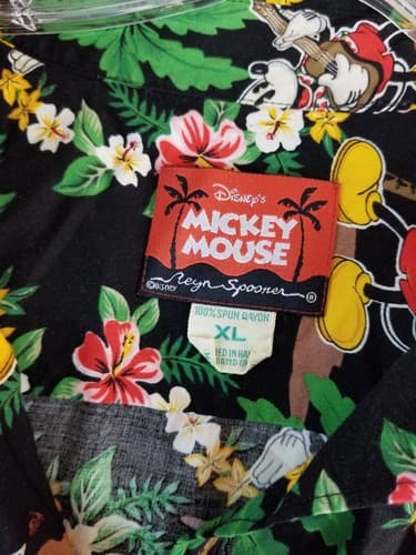 Vtg Reyn Spooner Disney XL Mickey Mouse Minnie Pluto Hawaiian Shirt Aloha Black - Thumbnail 5