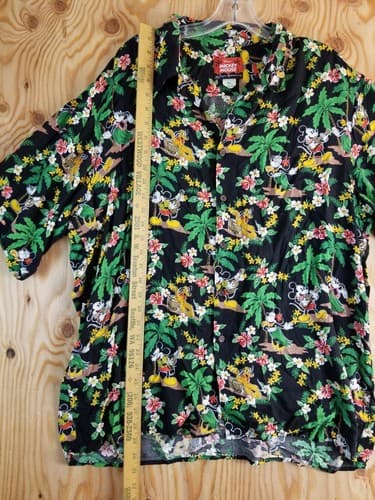 Vtg Reyn Spooner Disney XL Mickey Mouse Minnie Pluto Hawaiian Shirt Aloha Black - Thumbnail 6