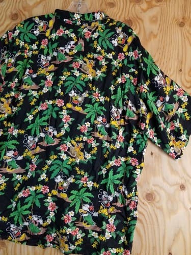 Vtg Reyn Spooner Disney XL Mickey Mouse Minnie Pluto Hawaiian Shirt Aloha Black - Thumbnail 4
