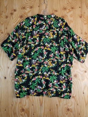 Vtg Reyn Spooner Disney XL Mickey Mouse Minnie Pluto Hawaiian Shirt Aloha Black - Thumbnail 3