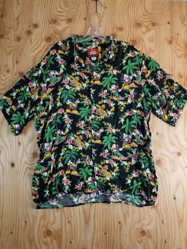 Vtg Reyn Spooner Disney XL Mickey Mouse Minnie Pluto Hawaiian Shirt Aloha Black - Image 1