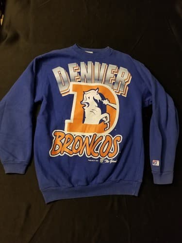 Vintage 90s Denver Broncos Sweatshirt Spellout Graphic The Game 1994 Mens M -L - Image 1