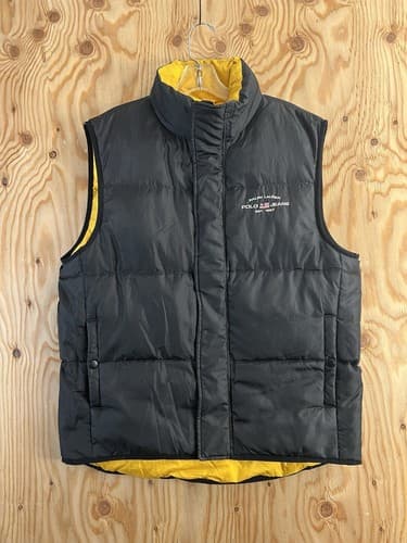 Vintage Polo Jeans Ralph Lauren Puffer Vest Mens M Black Yellow Down Outerwear - Image 1