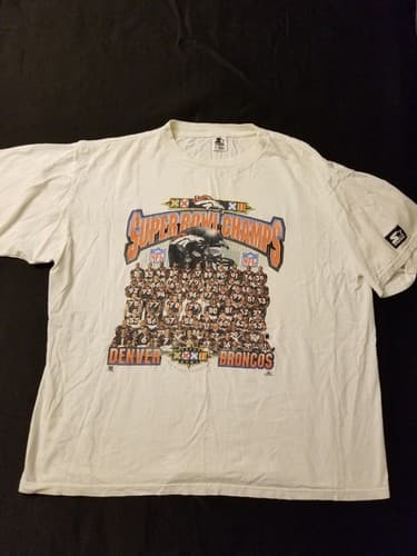 Vtg Starter Shirt Mens XL Super Bowl XXXII 1998 Denver Broncos Champs White NFL - Image 1