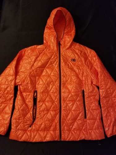 Outdoor Research Women's 1X Helium Insulated Hoody Rain Jacket Coat Orange *READ - Image 1