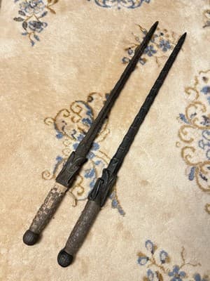 RARE Set 2 Vintage Chinese Dao Sword Breaker Shaped Mace Long Jian Dragon Spine - Image 1