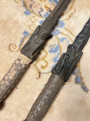 RARE Set 2 Vintage Chinese Dao Sword Breaker Shaped Mace Long Jian Dragon Spine - Thumbnail 2