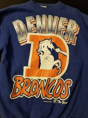 Vintage 90s Denver Broncos Sweatshirt Spellout Graphic The Game 1994 Mens M -L - Thumbnail 3