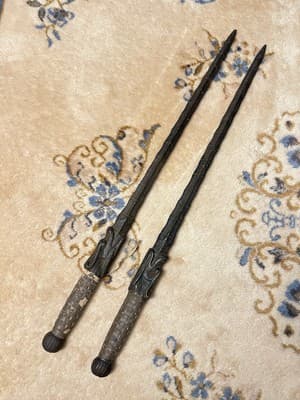 RARE Set 2 Vintage Chinese Dao Sword Breaker Shaped Mace Long Jian Dragon Spine - Thumbnail 7