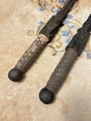 RARE Set 2 Vintage Chinese Dao Sword Breaker Shaped Mace Long Jian Dragon Spine - Thumbnail 9