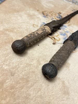 RARE Set 2 Vintage Chinese Dao Sword Breaker Shaped Mace Long Jian Dragon Spine - Thumbnail 10