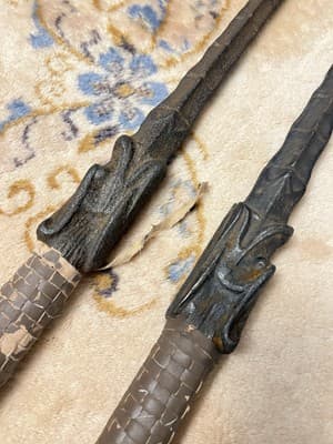 RARE Set 2 Vintage Chinese Dao Sword Breaker Shaped Mace Long Jian Dragon Spine - Thumbnail 11