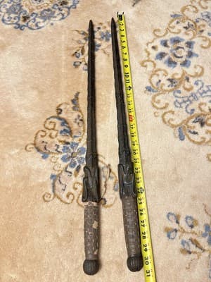 RARE Set 2 Vintage Chinese Dao Sword Breaker Shaped Mace Long Jian Dragon Spine - Thumbnail 16