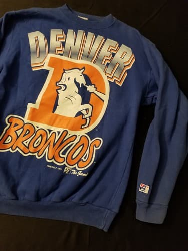 Vintage 90s Denver Broncos Sweatshirt Spellout Graphic The Game 1994 Mens M -L - Thumbnail 2