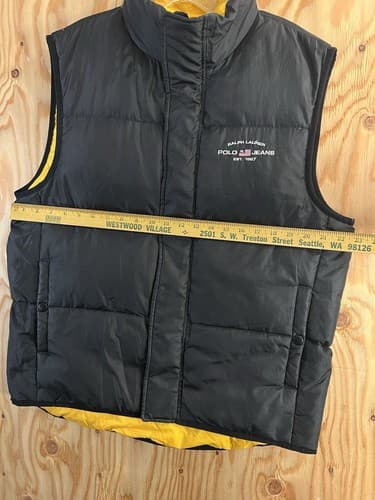 Vintage Polo Jeans Ralph Lauren Puffer Vest Mens M Black Yellow Down Outerwear - Thumbnail 10