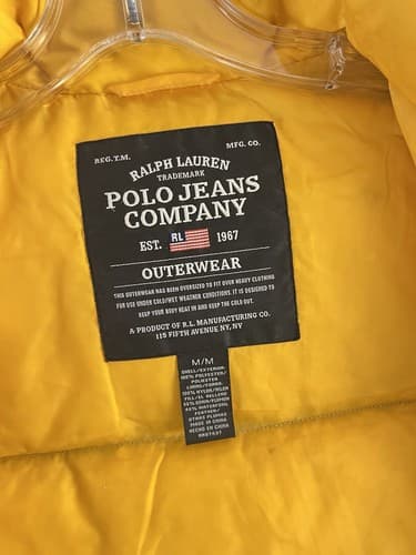 Vintage Polo Jeans Ralph Lauren Puffer Vest Mens M Black Yellow Down Outerwear - Thumbnail 5