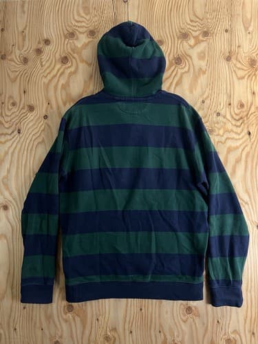 VTG Polo Ralph Lauren Rugby Hoodie Green Blue Striped Pony Mens L Sweatshirt - Thumbnail 7
