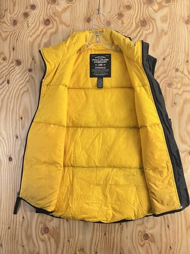 Vintage Polo Jeans Ralph Lauren Puffer Vest Mens M Black Yellow Down Outerwear - Thumbnail 4