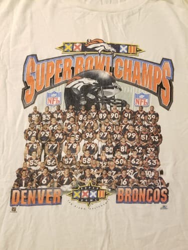 Vtg Starter Shirt Mens XL Super Bowl XXXII 1998 Denver Broncos Champs White NFL - Thumbnail 2