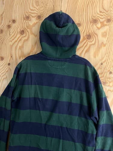 VTG Polo Ralph Lauren Rugby Hoodie Green Blue Striped Pony Mens L Sweatshirt - Thumbnail 8