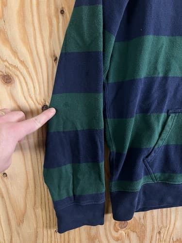 VTG Polo Ralph Lauren Rugby Hoodie Green Blue Striped Pony Mens L Sweatshirt - Thumbnail 6
