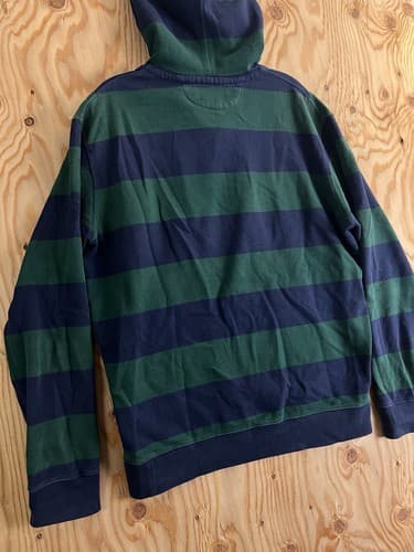 VTG Polo Ralph Lauren Rugby Hoodie Green Blue Striped Pony Mens L Sweatshirt - Thumbnail 9