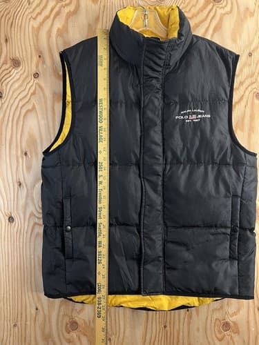 Vintage Polo Jeans Ralph Lauren Puffer Vest Mens M Black Yellow Down Outerwear - Thumbnail 9