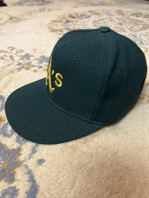 VTG 90s New Era Oakland Athletics A's Fitted Pro Hat Size 7 Diamond Wool USA - Thumbnail 2