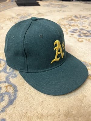 VTG 90s New Era Oakland Athletics A's Fitted Pro Hat Size 7 Diamond Wool USA - Thumbnail 6