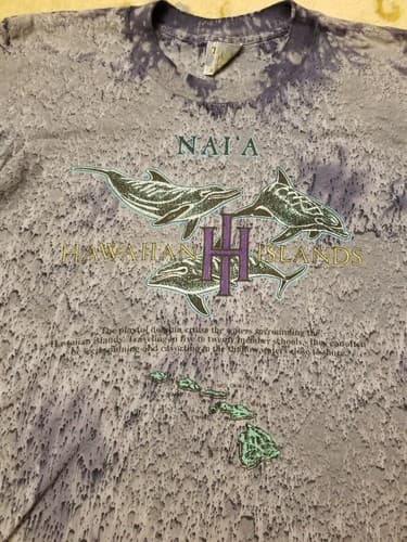Vtg Hawaii Dolphin Psychedelic Tie Dye T-Shirt Mens M Nai'a Hawaiian Islands - Thumbnail 2